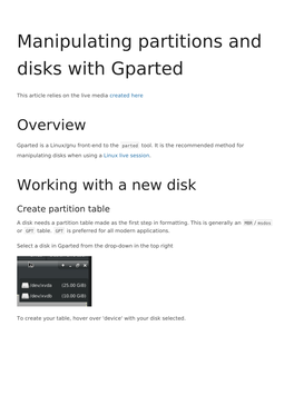 Manipulating Partitions and Disks with Gparted