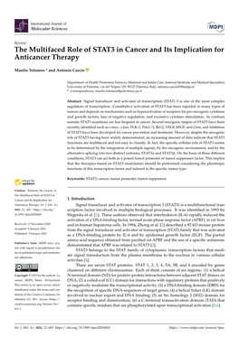 The Multifaced Role of STAT3 in Cancer and Its Implication for Anticancer Therapy