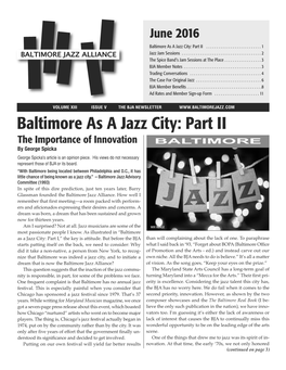 June 2016 Baltimore As a Jazz City: Part II