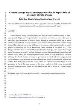 Climate Change Impact on Crop Production in Nepal