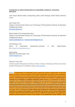 Institute of Environmental Science and Technology (ICTA)Universitat Autónoma De Barcelona (UAB)Barcelona Spain Leah.Temper@Uab.Cat