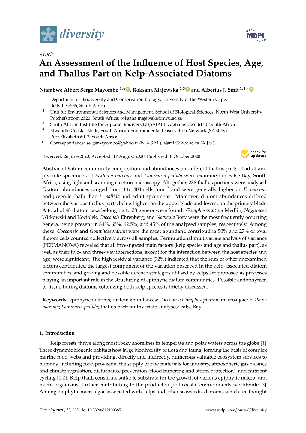 An Assessment of the Influence of Host Species, Age, and Thallus Part