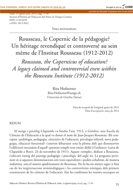 Rousseau, Le Copernic De La Pédagogie?