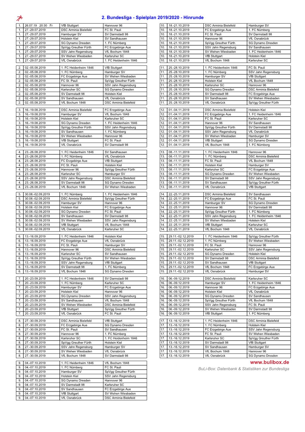 Spielplan 2019/2020: 2. Bundesliga