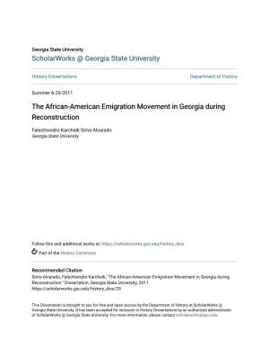 The African-American Emigration Movement in Georgia During Reconstruction