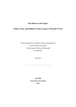 Empire, Class, and Religion in Lady Gregory's Dramatic Works