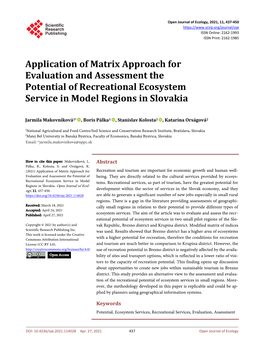 Application of Matrix Approach for Evaluation and Assessment the Potential of Recreational Ecosystem Service in Model Regions in Slovakia