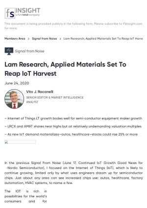Lam Research, Applied Materials Set to Reap Iot Harvest