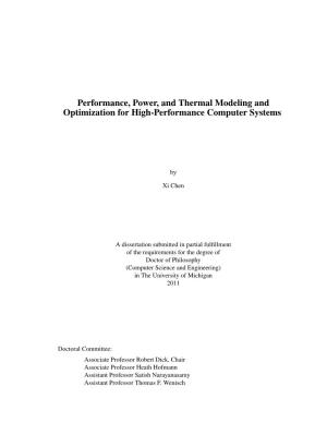 Performance, Power, and Thermal Modeling and Optimization for High-Performance Computer Systems