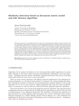 Similarity Detection Based on Document Matrix Model and Edit Distance Algorithm
