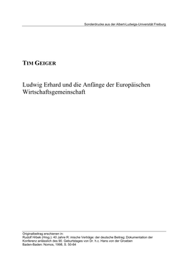 Tim Geiger Ludwig Erhard Und Die Anfänge Der Europäischen Wirtschaftsgemeinschaft