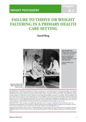 Failure to Thrive Or Weight Faltering in a Primary Health Care Setting