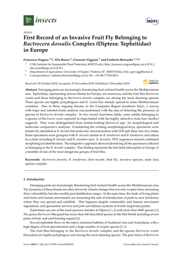 First Record of an Invasive Fruit Fly Belonging to Bactrocera Dorsalis Complex (Diptera: Tephritidae) in Europe