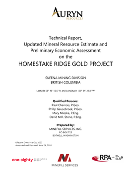 Homestake Ridge Gold Project