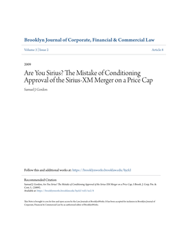 The Mistake of Conditioning Approval of the Sirius-XM Merger on a Price Cap, 3 Brook