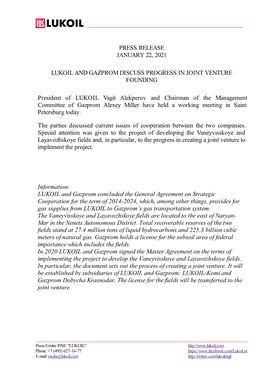 Press Release January 22, 2021 Lukoil and Gazprom