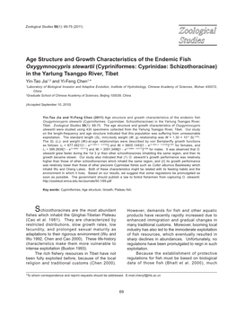 Age Structure and Growth Characteristics of the Endemic Fish