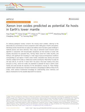 Xenon Iron Oxides Predicted As Potential Xe Hosts in Earthâ€™S Lower Mantle