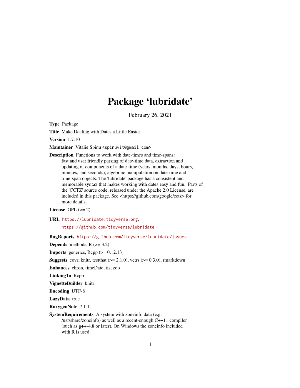 Package 'Lubridate'