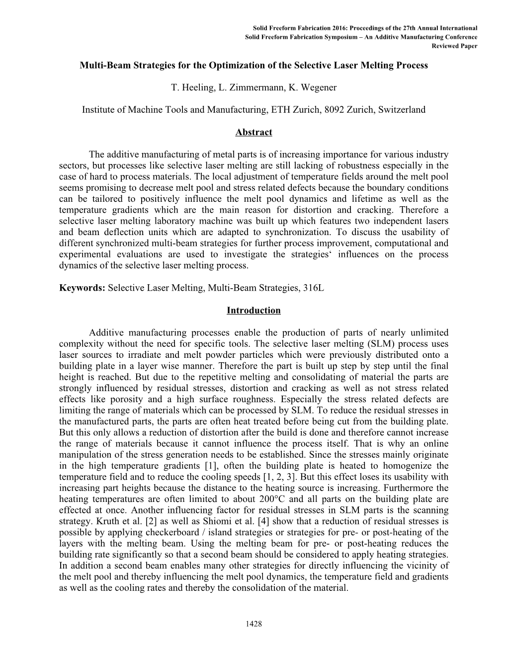 Multi-Beam Strategies for the Optimization of the Selective Laser Melting Process