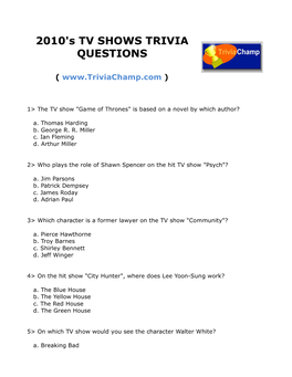 2010'S TV SHOWS TRIVIA QUESTIONS