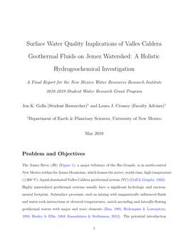 Surface Water Quality Implications of Valles Caldera Geothermal Fluids on Jemez Watershed: a Holistic Hydrogeochemical Investigation