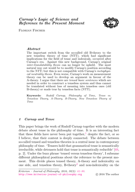 Carnap's Logic of Science and Reference to the Present Moment