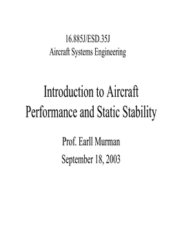 Introduction to Aircraft Performance and Static Stability