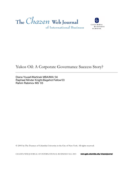 Yukos Oil: a Corporate Governance Success Story?
