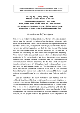 Rezension Von Ralf Von Appen