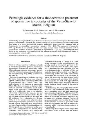 Petrologic Evidence for a Rhodochrosite Precursor of Spessartine in Coticules of the Venn-Stavelot Massif, Belgium