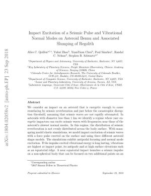 Impact Excitation of a Seismic Pulse and Vibrational Normal Modes on Asteroid Bennu and Associated Slumping of Regolith