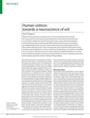 Human Volition: Towards a Neuroscience of Will