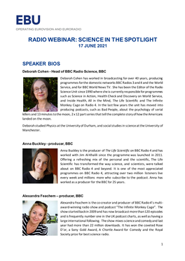Radio Webinar: Science in the Spotlight 17 June 2021