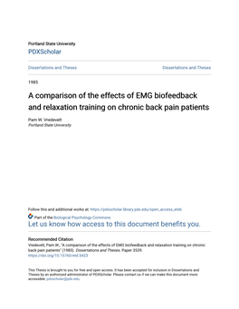 A Comparison of the Effects of EMG Biofeedback and Relaxation Training on Chronic Back Pain Patients