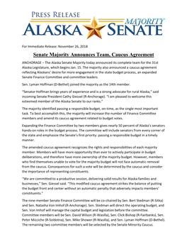 Senate Majority Announces Team, Caucus Agreement