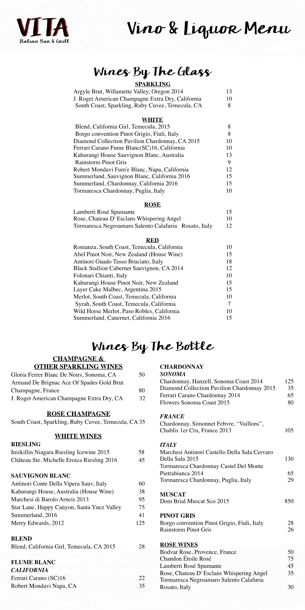 7X14 Wine Menu