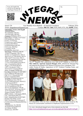 February, 2016 Issue of Integral News