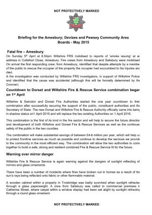 Briefing for the Amesbury; Devizes and Pewsey Community Area Boards - May 2015