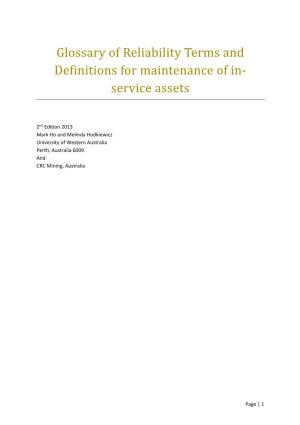 Glossary of Reliability Terms and Definitions for Maintenance of In- Service Assets