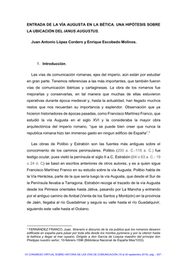 Entrada De La Vía Augusta En La Bética. Una Hipótesis Sobre La Ubicación Del Ianus Augustus