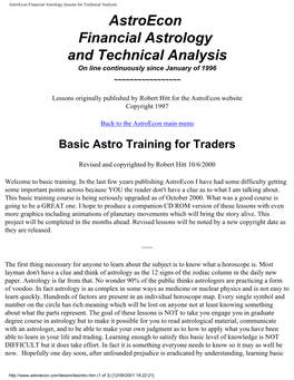 Astroecon Financial Astrology and Technical Analysis on Line Continuously Since January of 1996 ~~~~~~~~~~~~~~~~~