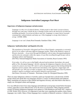 Indigenous Australian Languages Fact Sheet