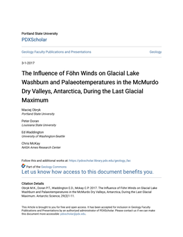 The Influence of Fцhn Winds on Glacial Lake Washburn And