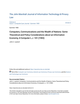 Computers, Communications and the Wealth of Nations: Some Theoretical and Policy Considerations About an Information Economy, 4 Computer L.J