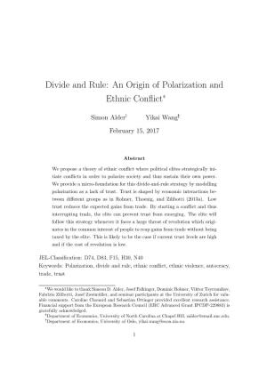 Divide and Rule: an Origin of Polarization and Ethnic Conﬂict*