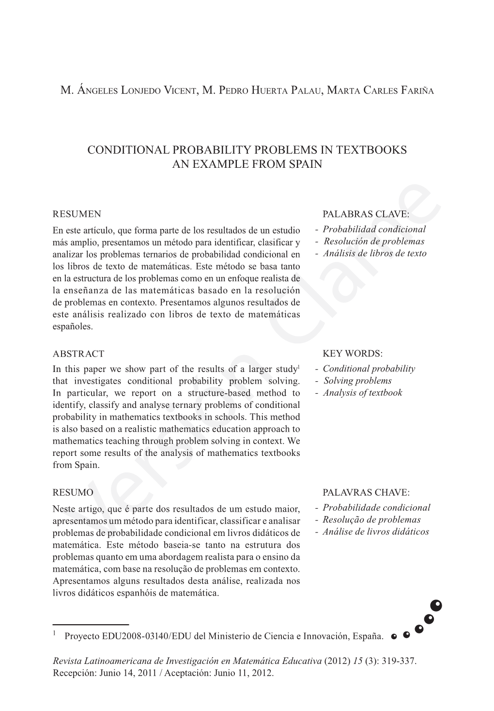 Conditional Probability Problems in Textbooks an Example from Spain 319