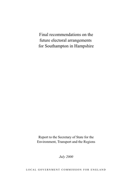 Final Recommendations on the Future Electoral Arrangements for Southampton in Hampshire