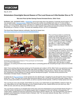 Nickelodeon Greenlights Second Season of the Loud House As It Hits Number One on TV