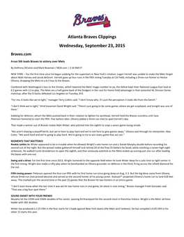 Atlanta Braves Clippings Wednesday, September 23, 2015 Braves.Com